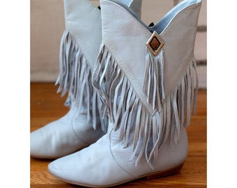 RARE Vintage Baby Blue Fringe Cowgirl Boots - 1980s