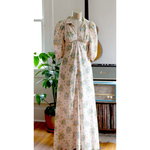 Vintage 1970s Floral Maxi Dress: Pale Pink Empire Wai… - Gem