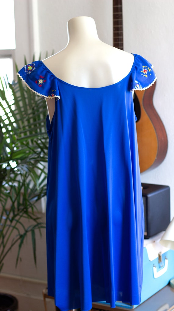 1970s Folk Floral Embroidered Slip Dress in Blue … - image 5
