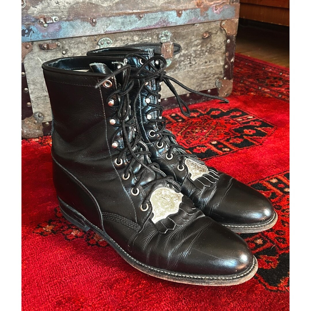 Bottes western femme vintage Justin marron à franges en cuir vieilli