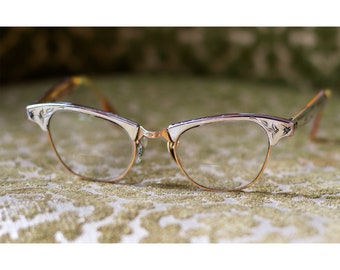 Vintage Cat Eye Glasses - Artcraft - 1950s - Mid-Century, Metal Frames, Floral Design