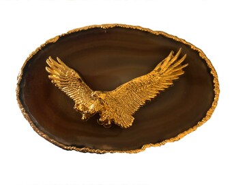 RARE Vintage Agate Slice Belt Buckle - Cowboy, Western Brass Eagle