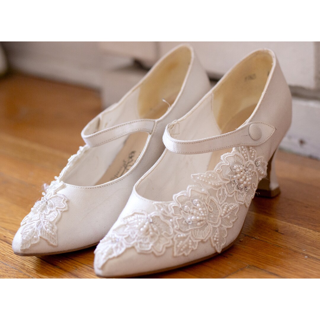 Vintage Wedding Shoes Victorian Bridal Heels Mary Jane Kitten Heel