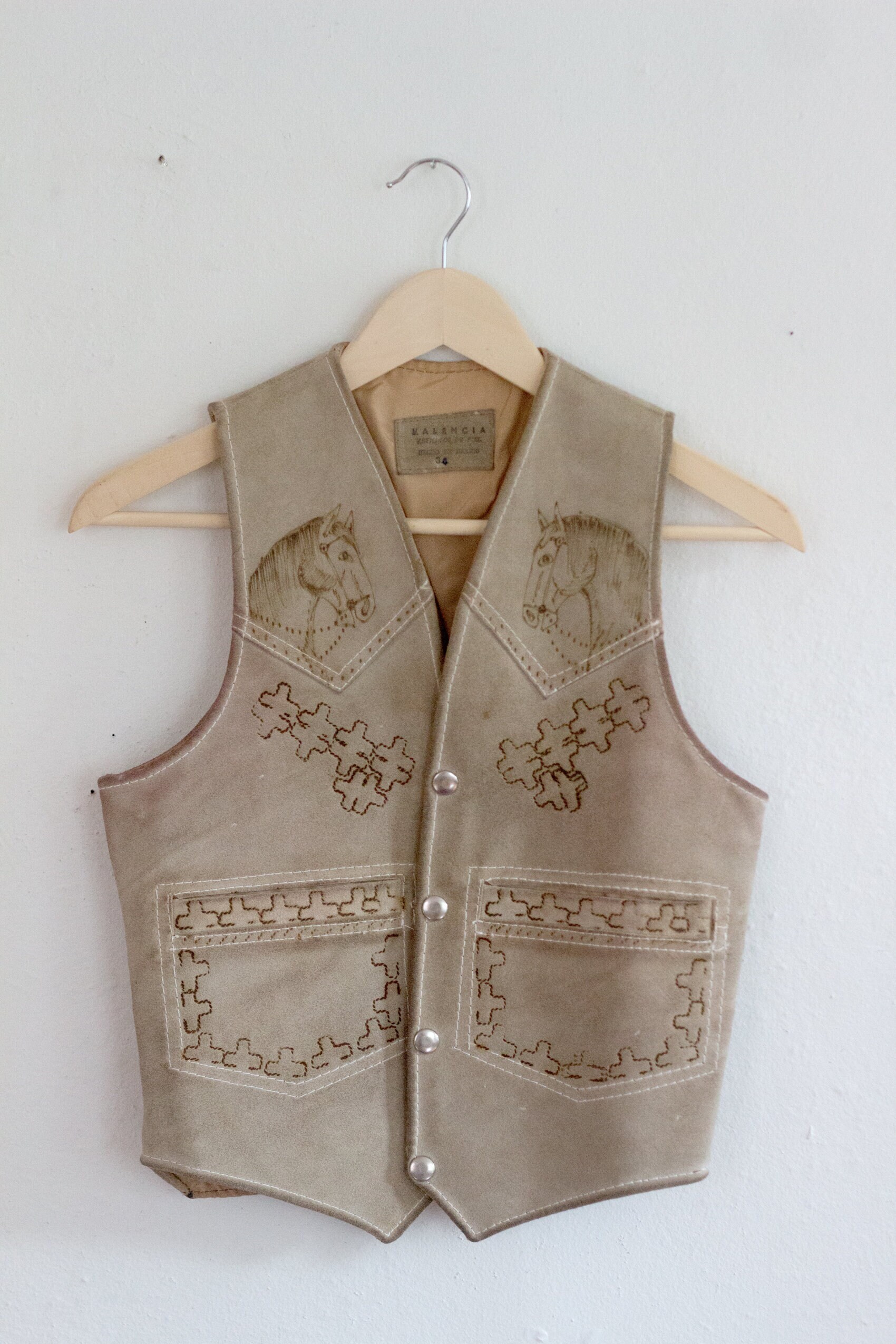 Vintage RARE Suede Leather Vest Handmade Horse Pyrography - Etsy