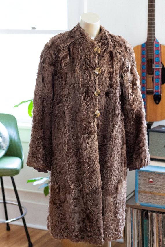 Vintage 1940s Curly Lamb Fur Coat - Art Deco - Gla