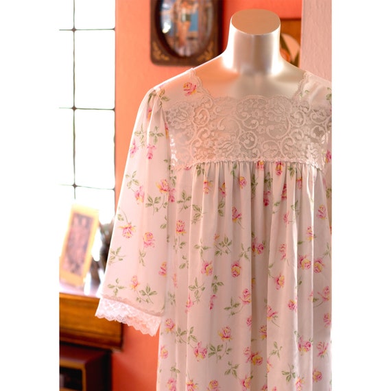CHRISTIAN DIOR Vintage Night Gown, Floral, Lace T… - image 2