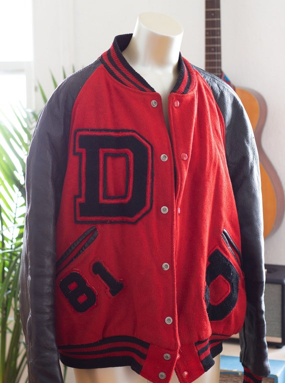 1981 Varsity Letterman Jacket with Leather Sleeves … Gem