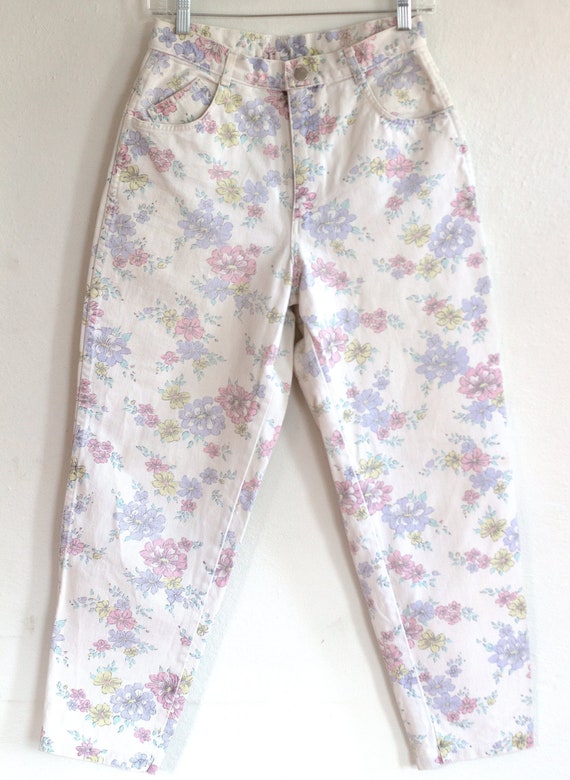 1980s High-Rise Floral Mom Jeans - Pastel Flower P