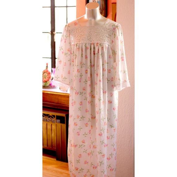 CHRISTIAN DIOR Vintage Night Gown, Floral, Lace T… - image 1