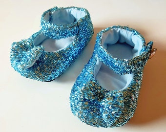 Blue sparkly baby girl shoes, ice blue, soft baby shoes, princess, babies first shoe, blue slippers, sparkle shoes, blue baby shower