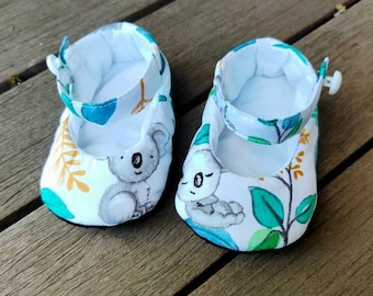 Koala baby shoes, 0-18m, Mary Janes, baby shoes, grip or same fabric soft sole baby shoes, Australian baby shower, stay on baby girl shoes