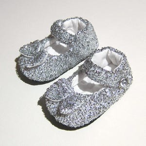 Silver shoes, baby shoes, shoes with bows, silver baby shoes, silver baby shower, baby Mary Jane, sparkly baby shoes, Cinderella shoes image 3