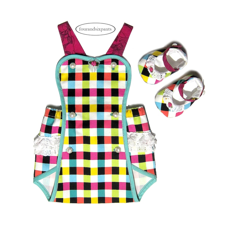plaid baby romper