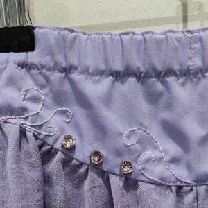 Girls harem pants, size 3, soft purple crushed crepe, embroidered yoke accent, non-roll waist, Spring toddler pants, drip dry fabric