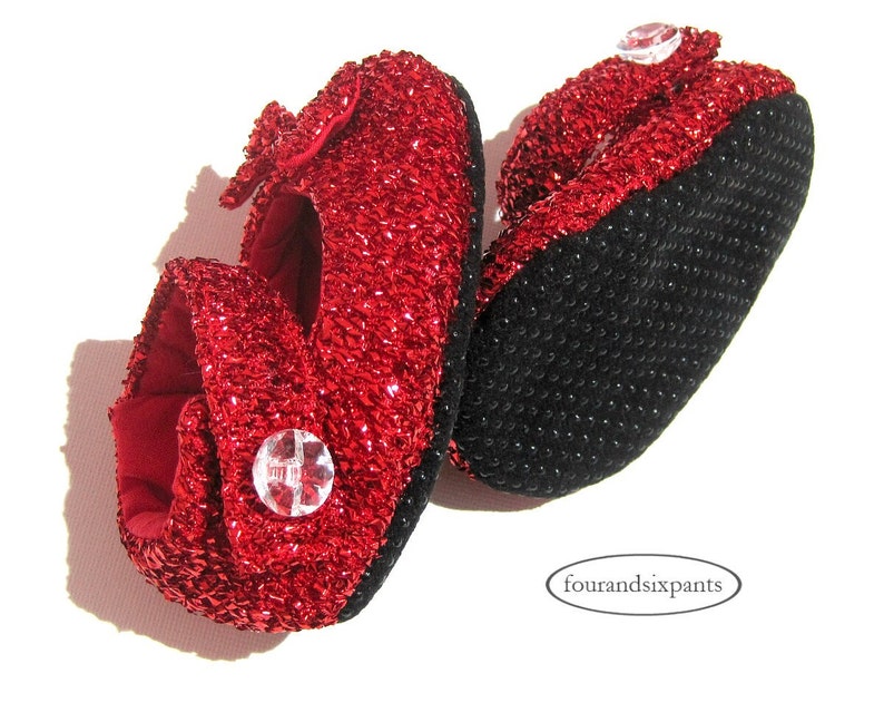 Red baby shoes, sparkly baby shoes, soft baby shoes, babies first shoe, no place like home, ruby slippers, wizard of oz, sparkle shoes image 4