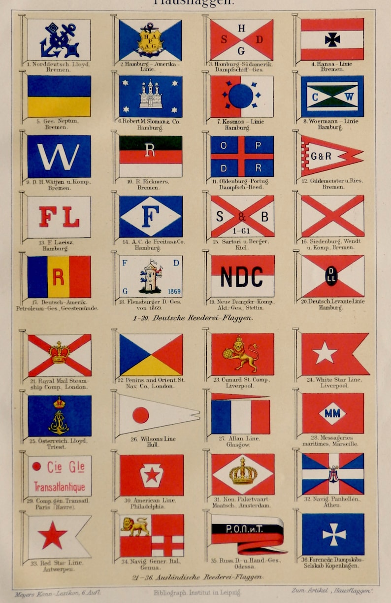 1904.antique Print.maritime Flags of the Merchant - Etsy