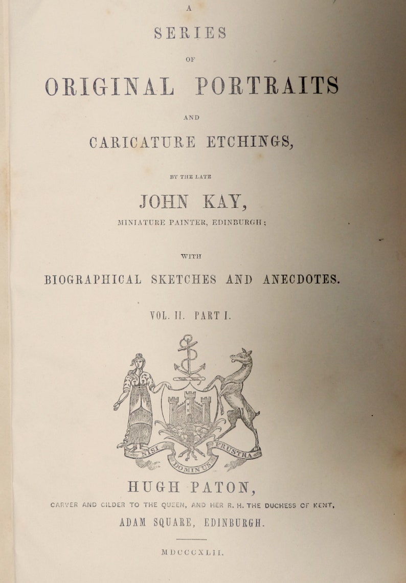 1842.Funny Original portraits.Caricature etchings by John Kay comic pioneer.Caricature portraits pictorial satirist.9x5.5 or 23x14 cm.