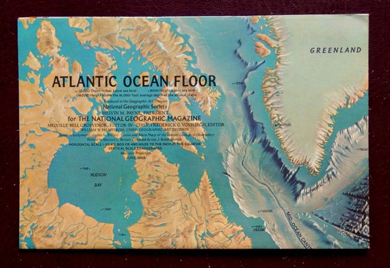 1967 Atlantic Ocean Floor Map Large National Geographic Nice Etsy