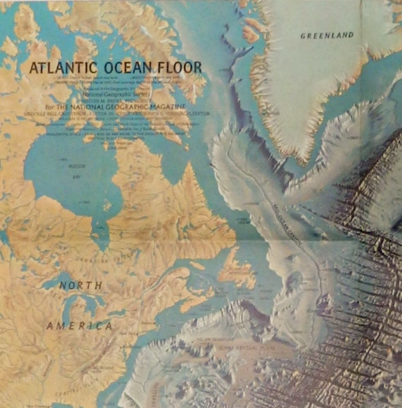 1967 Atlantic Ocean Floor Map Large National Geographic Nice Etsy