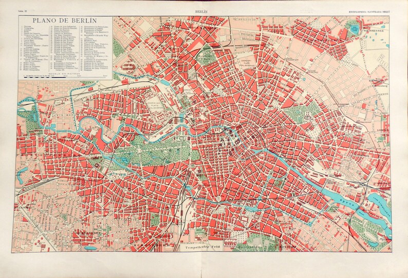 1900-1910.Large Street Map of the City of Berlin in 1900.Maps | Etsy