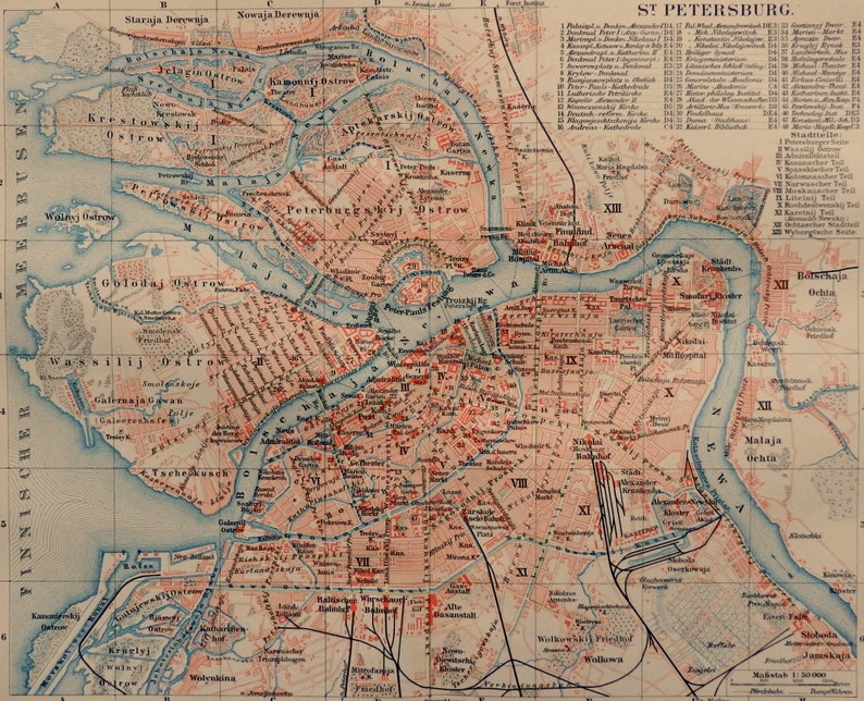 ST.PETERSBURG Antique Print.1897 Old Map City of St. - Etsy