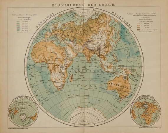 14 Hemisphere Diese Karte Der Erde Antike Deutsche Etsy