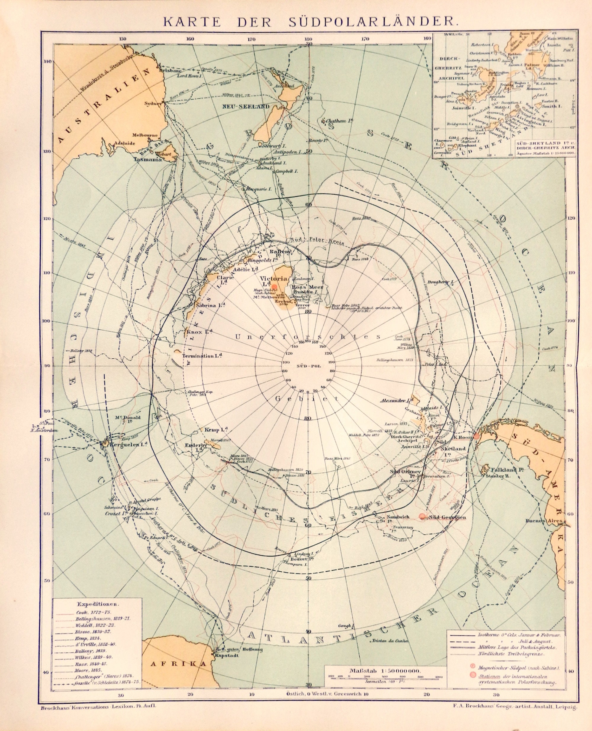 SOUTH POLE.Antique print.1894.Map of South Pole.125 year old | Etsy