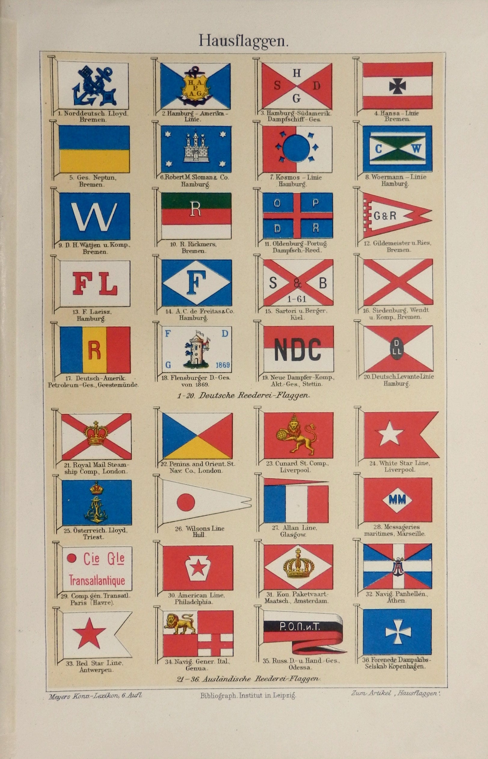1904 Flags of Shipping Companies Ancient Flags print Old Etsy