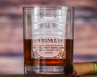 Etched Whiskey Glass, Custom Whiskey Glass, Gin Glass, Bourbon, Scotch, Whiskey Label