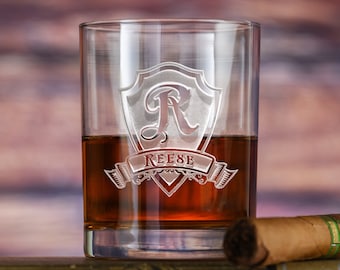 Engraved Whiskey Scotch Rocks Glasses, Old Fashioned Glass Set of 4