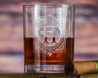 Monogrammed Whiskey Glass: Personalized Etched Bourbon Scotch Glass