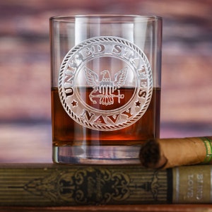 Navy Engraved Whiskey Glass