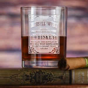 Etched Whiskey Glass, Custom Whiskey Glass, Gin Glass, Bourbon, Scotch, Whiskey Label