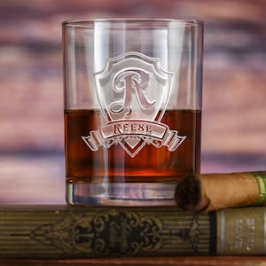 Etched Whiskey Glass, Monogram Whiskey, Monogram Bourbon Glass