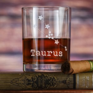 Constellation Zodiac Sign Engraved Rocks Bourbon Whiskey Glass