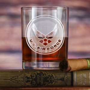 Air Force Whiskey, Scotch Glass, Engraved Etched Bourbon Barware