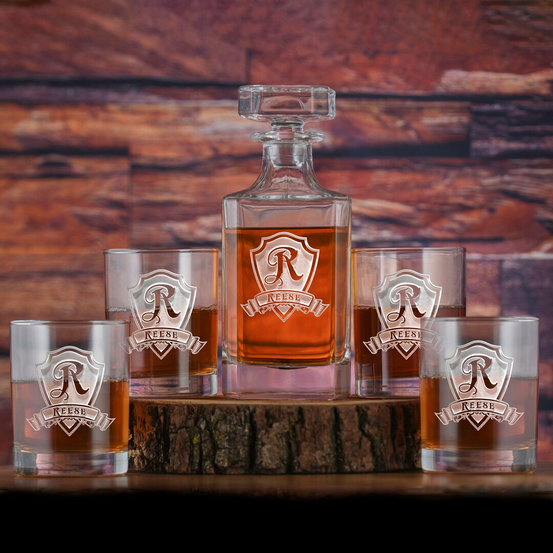Whiskey Decanter Gift Set With 2 Whiskey Old Fashioned Rocks Glasses - View #4