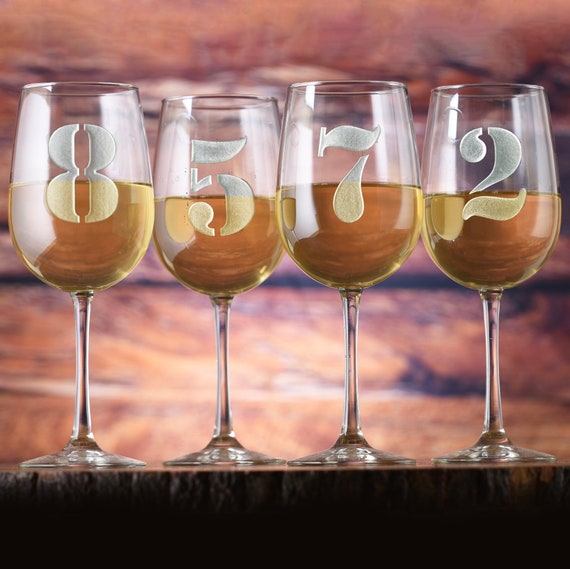 Numbers 1-8 Engraved Wine Glasses Set of 8 