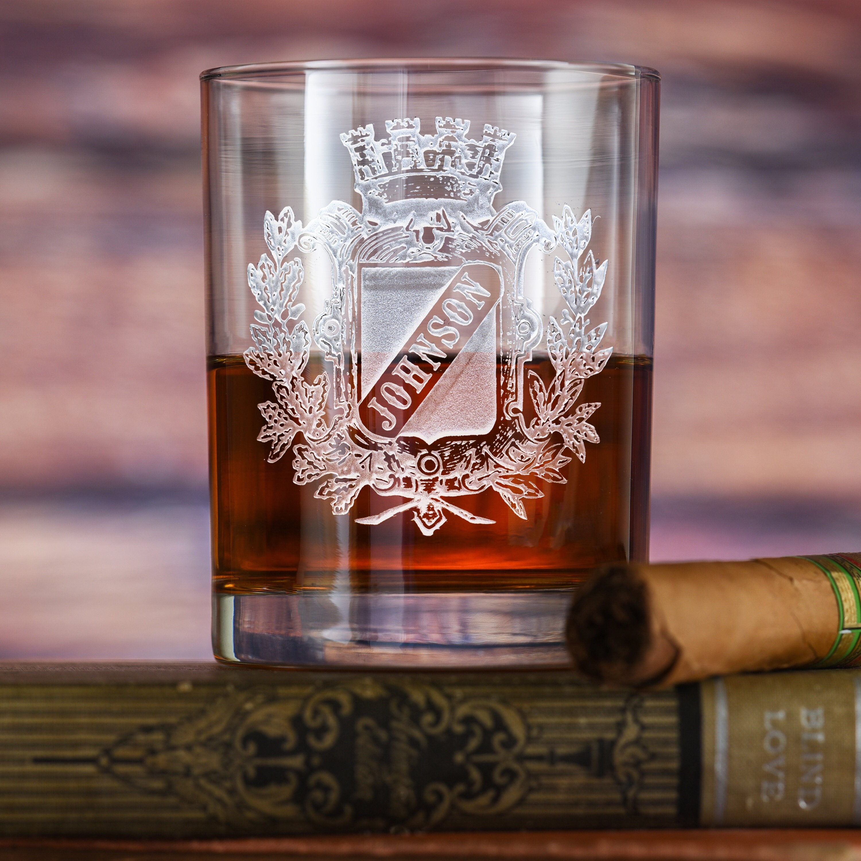 Personalized Whiskey Glasses Crown Shield Family Crest SET - Etsy