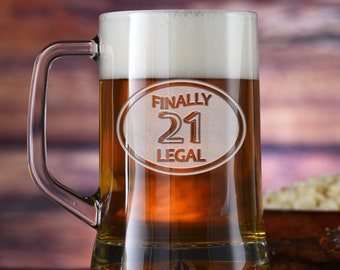 21st Birthday Beer Mug Glass, Engraved