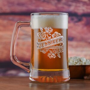 Floral Bridal Party Beer Mug Gift, Flower Design