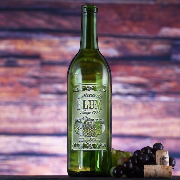 Engraved Wine Bottles - Color Green - Personalized Wine Bottle Gifts for Wedding - Bottle01-gree