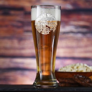 Custom Engraved Pilsner Glass: Hometown City Map Beer Glass