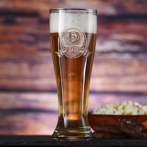 Pilsner Beer Glass, Custom Engraved Personalized Barware Gifts, Single Glass