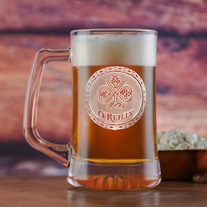 Irish Beer Mug Glass, Engraved