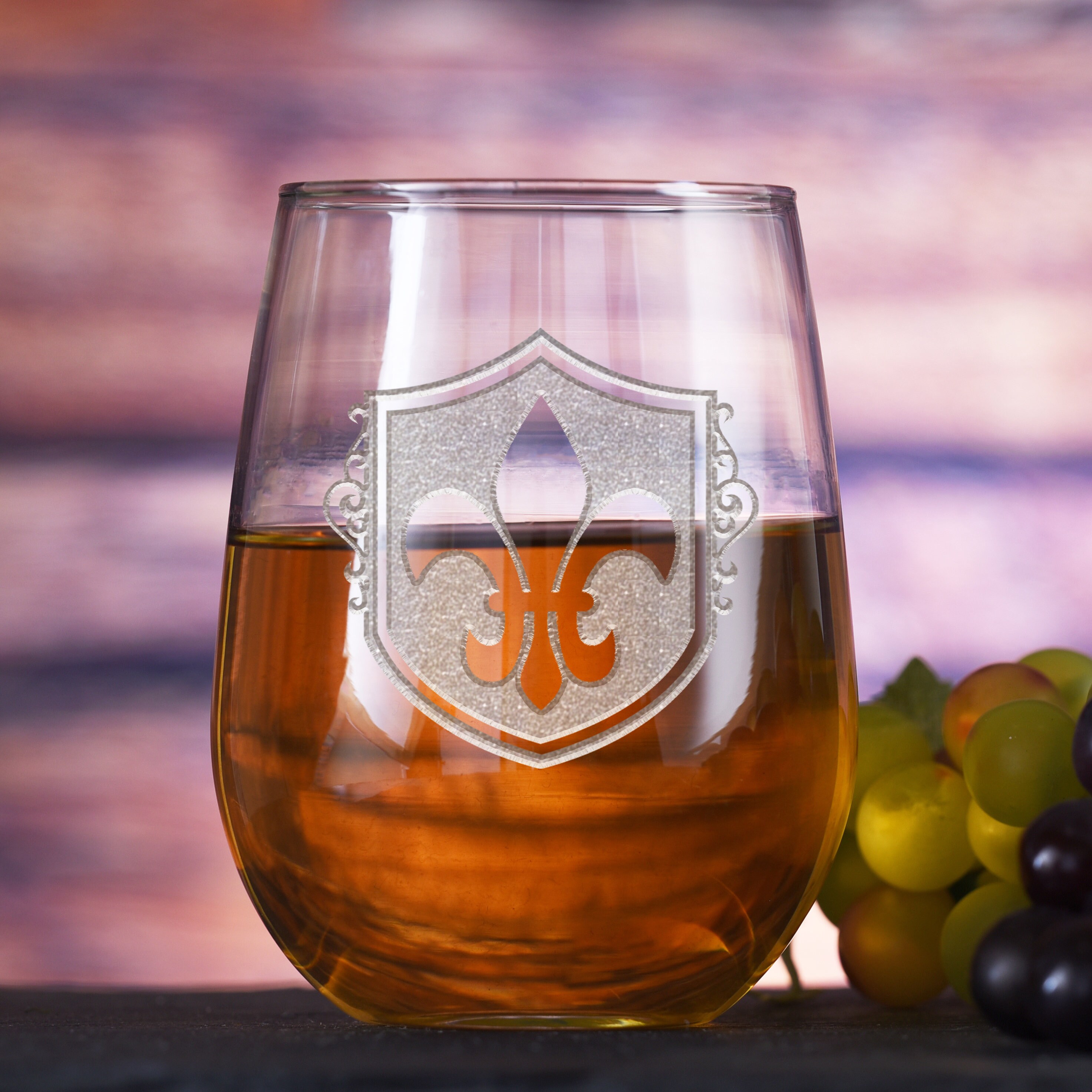 Fleur de Lis Stemless Wine Glass Gift Set - Set of 4 (Purple & Yellow) –  NolaCajun