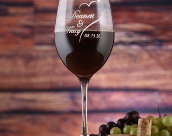 Stolzle Crystal Red Wine Glass, Personalized Bride and Groom Glasses