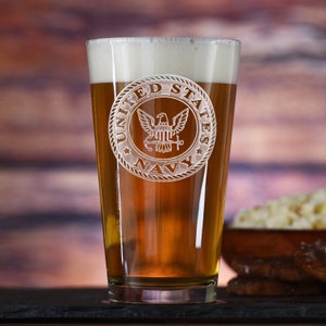 Navy Pub Pint Glass, Engraved Etched Army Glass