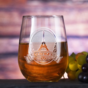 French Paris Eiffel Tower Engraved Stemless Wine Glass with Name