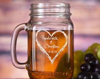 Wedding Mason Jar Mugs with Handle, Country Rustic Wedding Favors